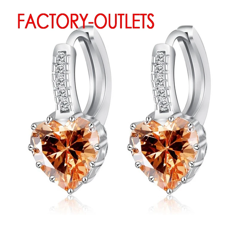 Heart Shape 925 Sterling Silver Brincos Pierced Earrings For Women Romantic Cubic Zirconia Gift Jewelry