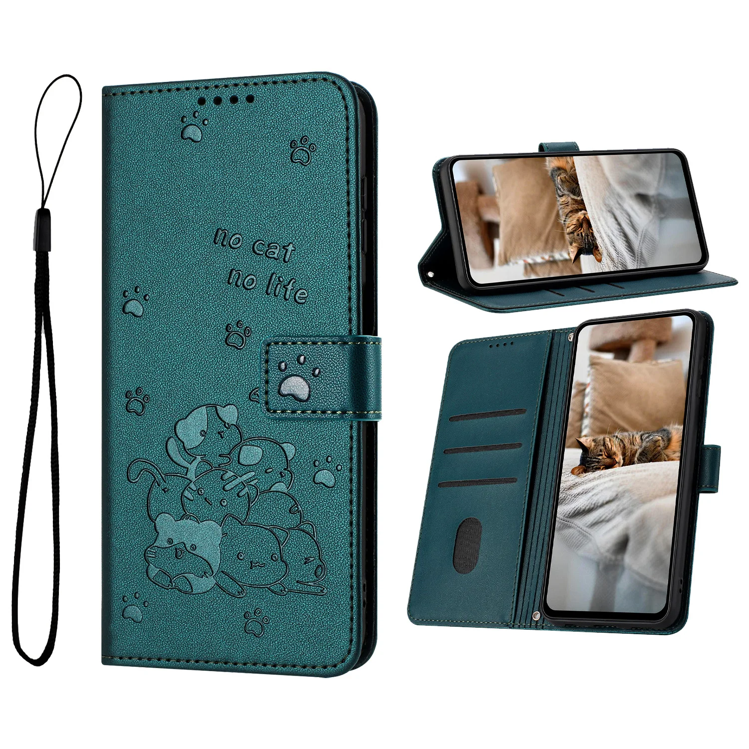 Elegant Leather Cat Design Phone Wallet Case Cover
