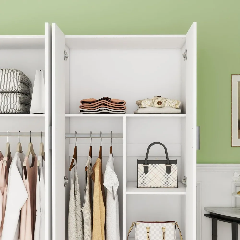Large Wardrobe Closet with Storage Shelves, 4 Door Armoires Wardrobe with 5 Shelves and 2 Hanging Rails Children's Wardrobes 6