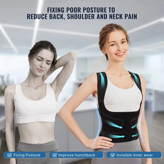 black Lumbar back posture correction band  adjustable Back posture corrector vestand belt for back support belt Relieve pain 2