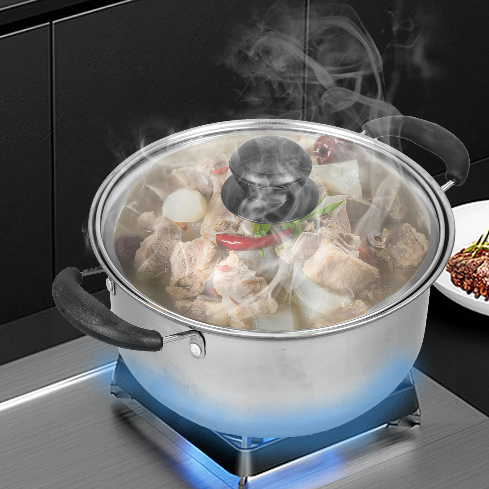 

Pot Soup Cooking Stainless Steel Stock Lid Pan Pasta Kitchen Milk Cookware Saucepan Noodle Stew Noodles Stockpot Boiling Hot