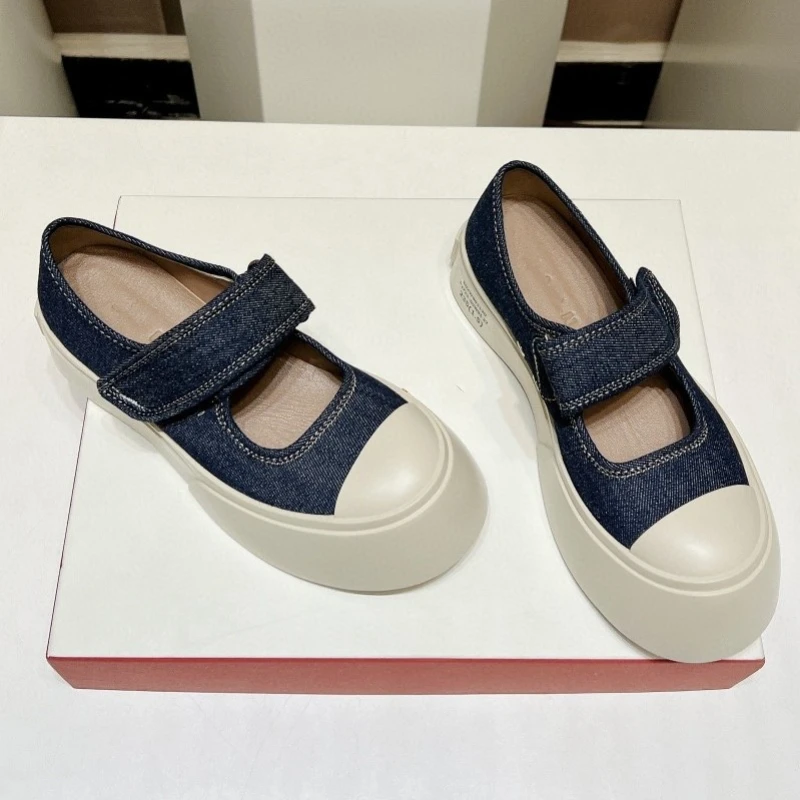 

2023 Spring/Summer Denim Blue Casual Shoes Women's Lefu Shoes Lace Up Fashion Skateboarding Shoes Women