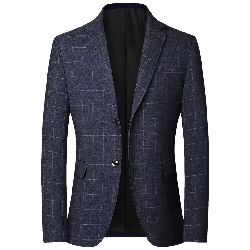 Spring Autumn Checkered Non-iron Men Suit Jacket Slim Fit Asian Size
