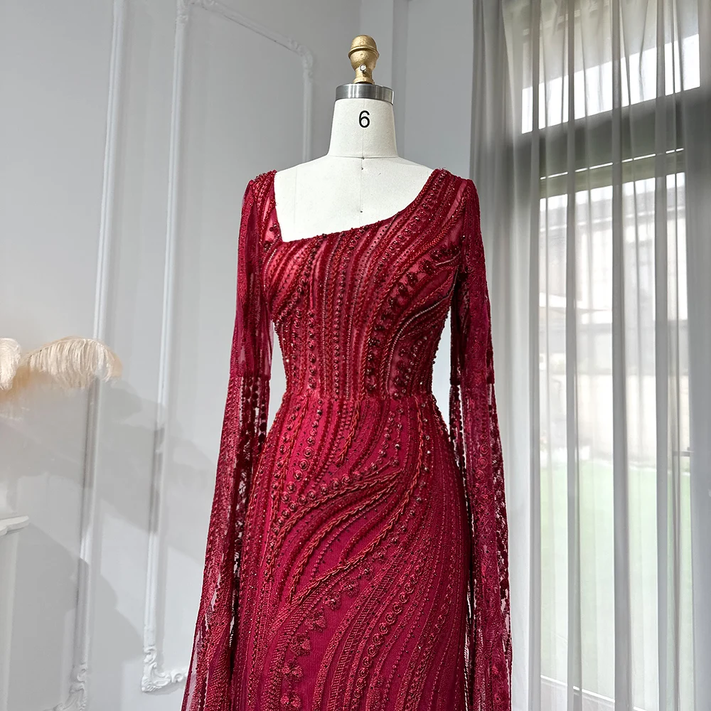 Sharon Said Burgundy Mermaid Evening Dress Long Sleeves Luxury Dubai  Crystal Women Wedding Formal Party Gown SS146 Customized - AliExpress 320