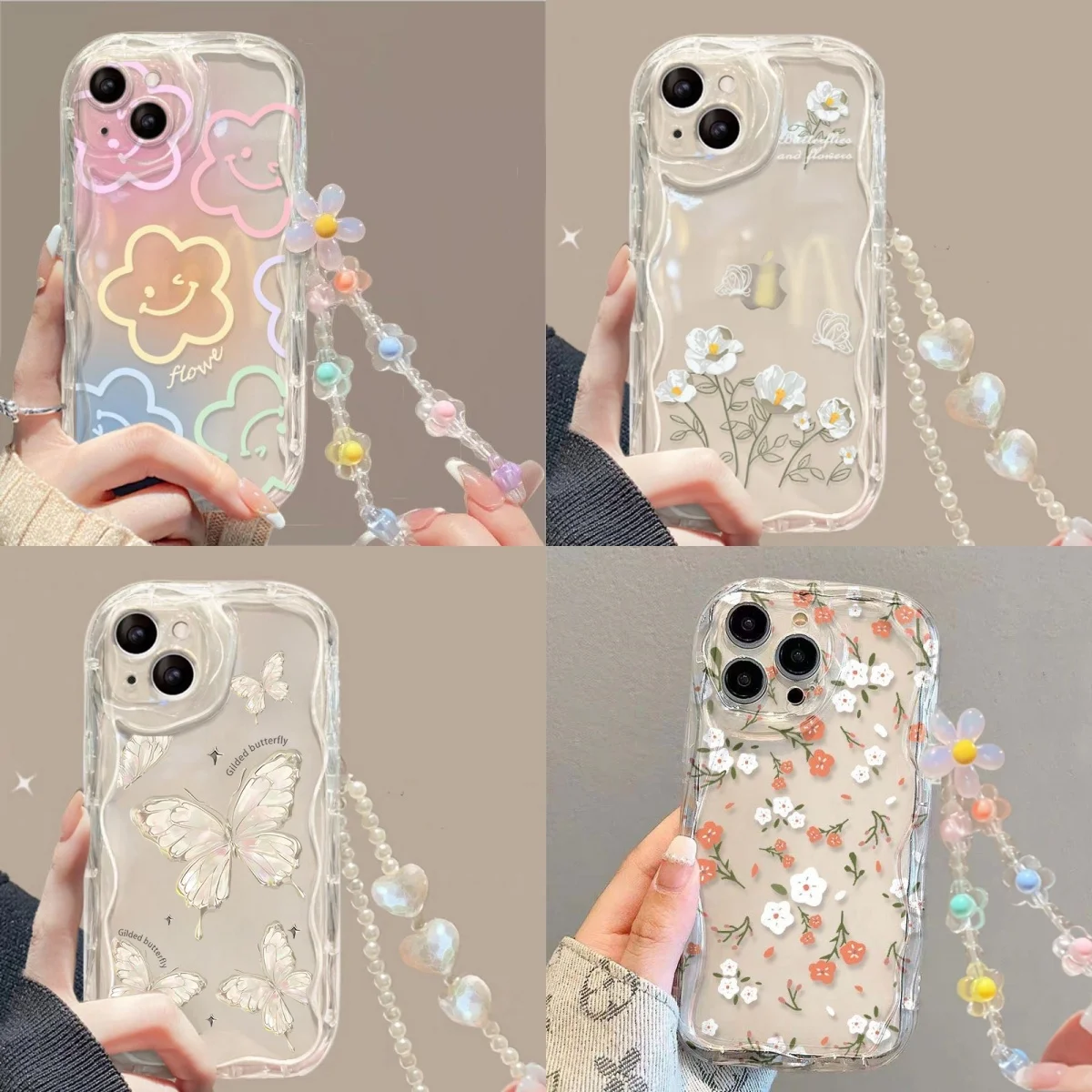 Floral Phone Case with Flower Wrist Strap and Lanyard
