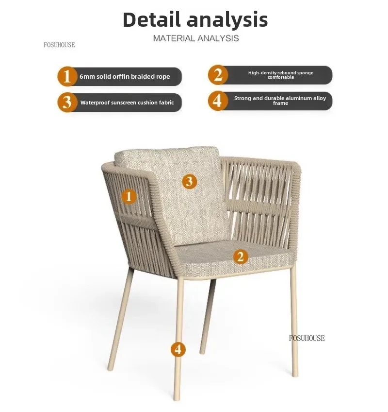 Nordic Garden Furniture Sets Modern Outdoor Rope Table and Chair Set Courtyard Terrace Villa Waterproof Sunscreen Chair b