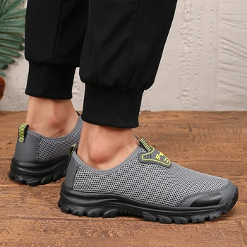أحذية رجالية مسطحة سهلة الارتداء مع تصميم عصري شبكي بسيط، أحذية مشي مريحة وخفيفة الوزن وخفيفة الوزن في الهواء الطلق 2