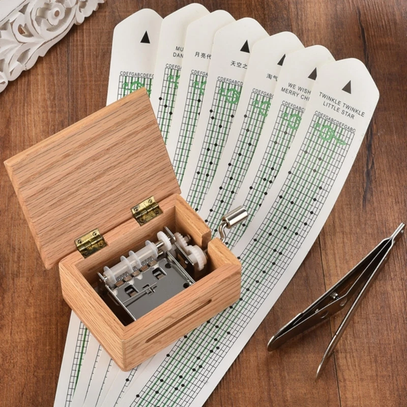 Hand Crank 15 Note DIY Music Box Kits Case with Paper Tape Strips for Unique Musical Creation and Interactively Fun