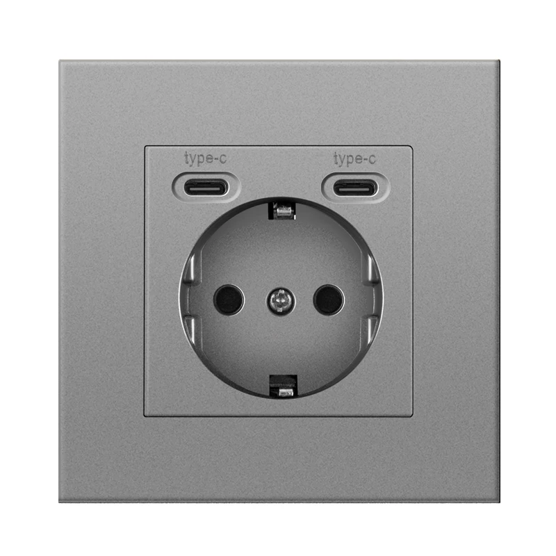 Enhanced Wall USB Plug with Dual EU Standard 16A AC Sockets – Modern Design 110V-250V Panel Socket