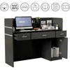 Reception Desk Reception Stations with Open Shelf & Drawers, Wooden Counter Desk with lockable Drawer for Office Reception Room 2