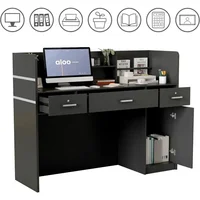 Reception Desk Reception Stations with Open Shelf & Drawers, Wooden Counter Desk with lockable Drawer for Office Reception Room 2
