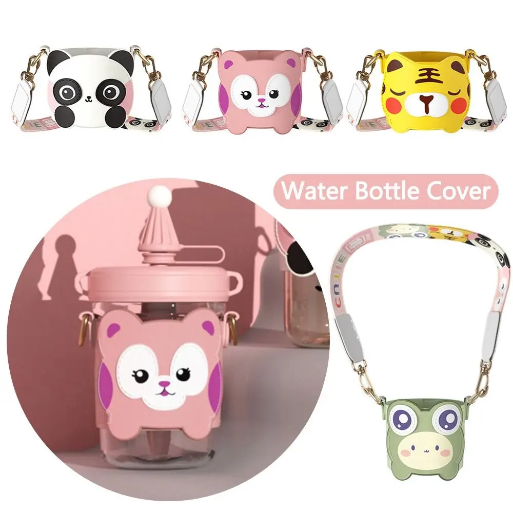 

Anti-slip Water Bottle Cover with Shoulder Strap Cartoon Water Bottle Carrier Bag PU Leather Vacuum Glass Cup Sleeve Outdoor