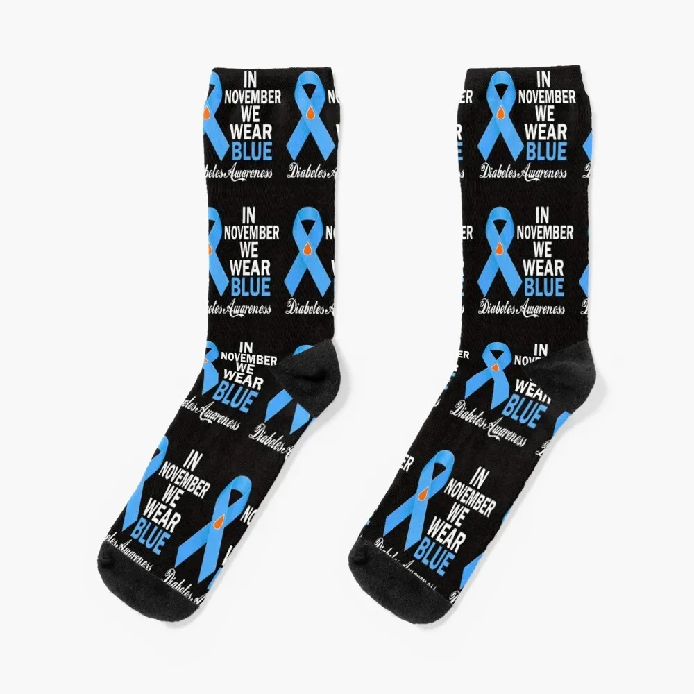 

In November We Wear Blue Diabetes Awareness Blue Ribbon T1D & T2D Socks gift man Climbing Women's Socks Men's