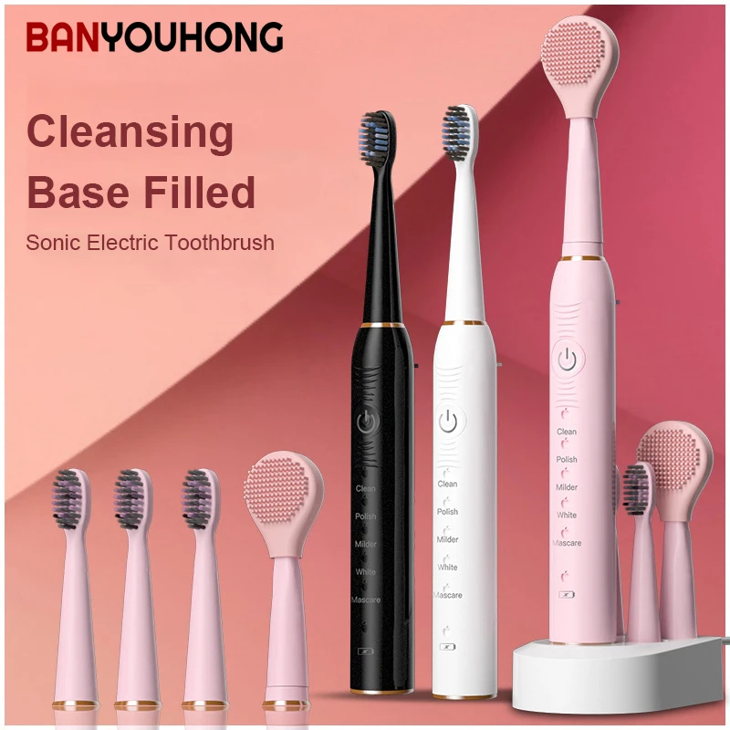 New 5 Mode Washable Sonic Electric Toothbrush Soft Bristles Charging Waterproof Brush Head Adult Couple Portable Gift Set 24pcs lot rgb 10w led remote control portable laser light usb charging multi mode dj light family atmosphere bar club lights