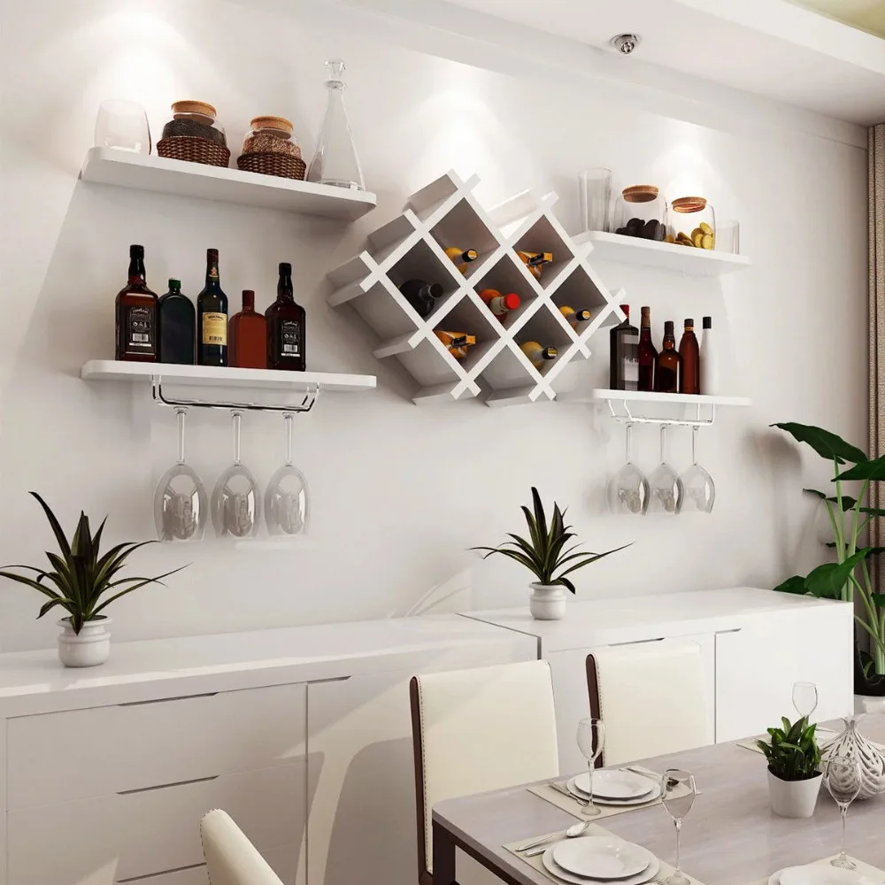 

Wine cabinet, 5 wall mounted wine rack sets, storage rack glass rack white, for home living room and kitchen wine cabinets