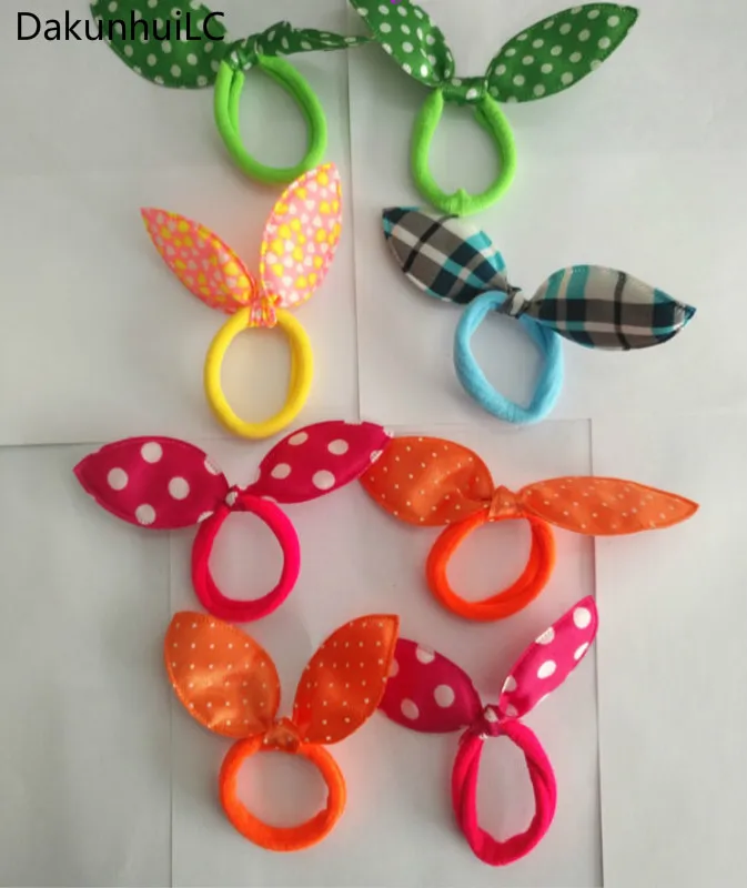 10Pcs/lot Children Hair Band Cute Polka Dot Bow Rabbit Ears Headband Girl Ring Scrunchy Kids Ponytail Holder Hair Accessories