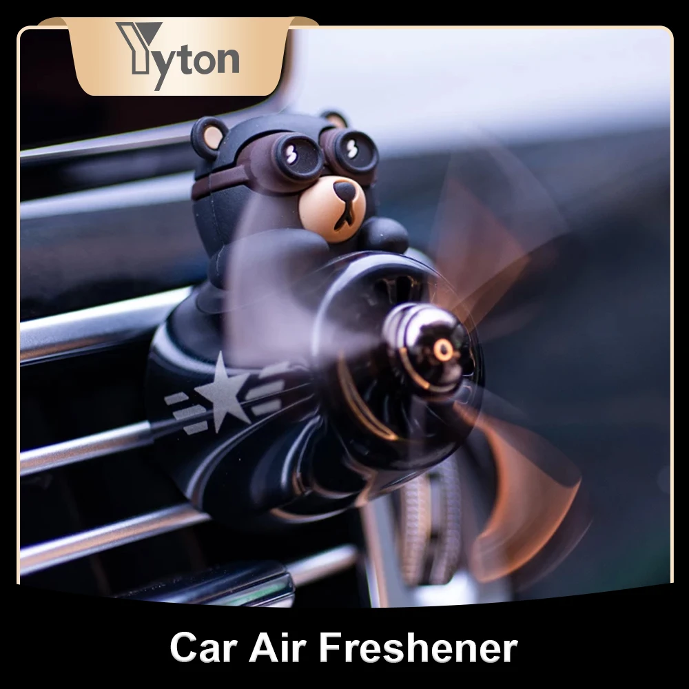 Yyton Car Air Freshener Bear Pilot Rotating Propeller Vent Fragrance