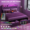 Queen Bed Frame with 2 Storage Drawers and Luxury Wingback Upholstered Button Tufted Storage Headboard Charging Station 4