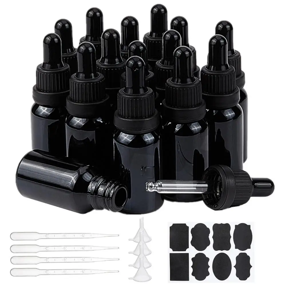 

15ml Amber Glass Bottles Empty Essential Oil Refillable Bottle with Funnel Dropper Sticker Labels DIY Vials Portable Travel Set