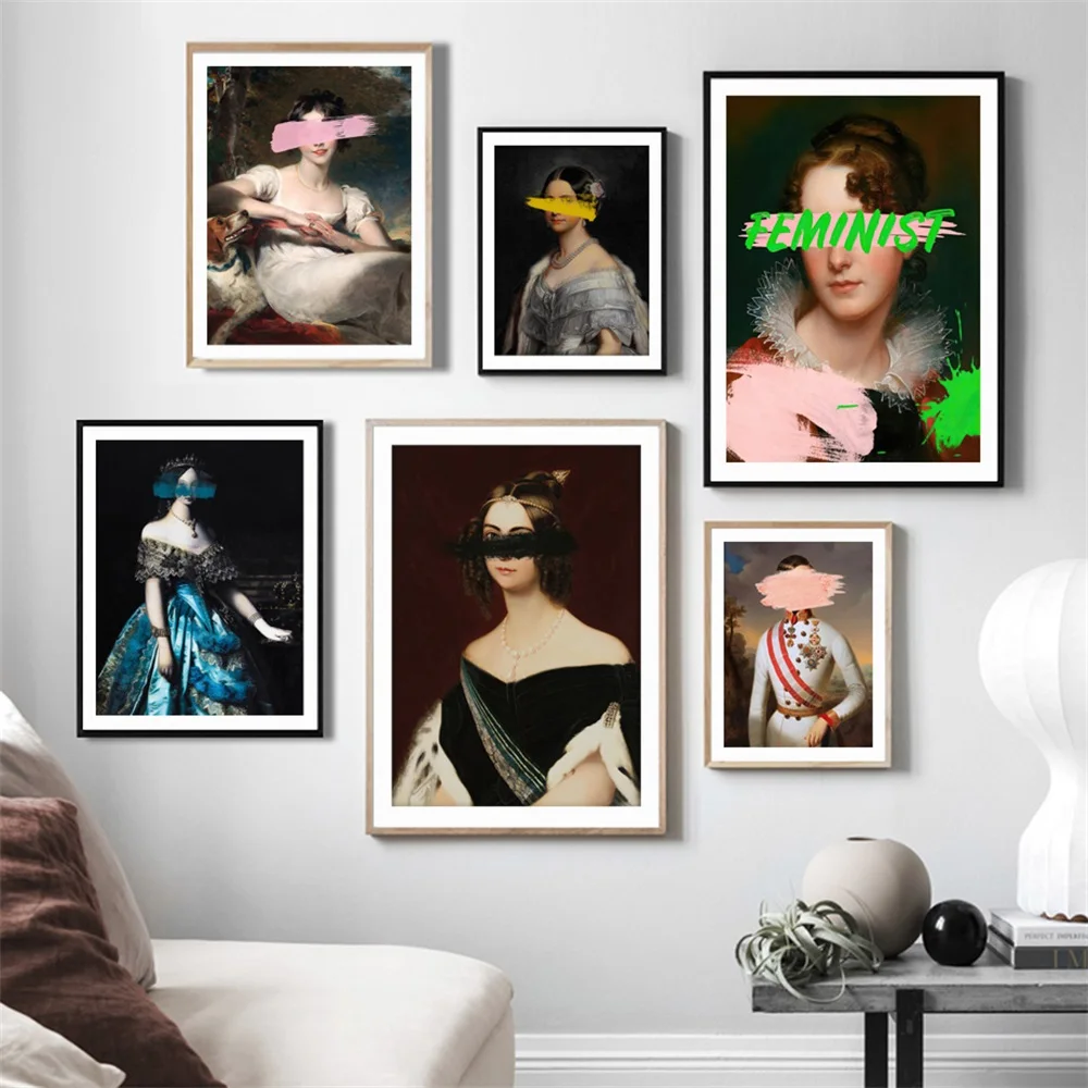 

Abstract Feminist Woman Cover Eyes Canvas Painting Medieval Vintage Lady Portrait Wall Art Poster Prints for Room Home Decor