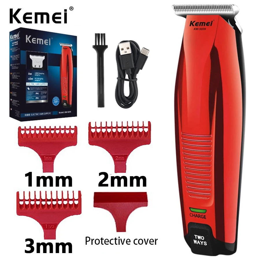 

Kemei Professional Hair Clipper Cordless 0mm Baldheaded Hair Beard Trimmer Red Color Precision Hair Cutter Haircut Machine