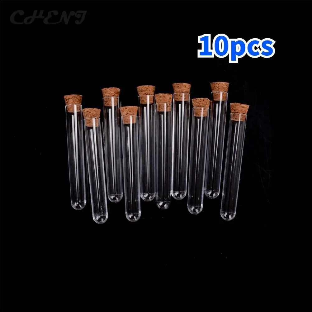 

10Pcs/lot Plastic Test Tube With Cork Vial Sample Container Bottle High Quality Clear Plastic Test Tubes
