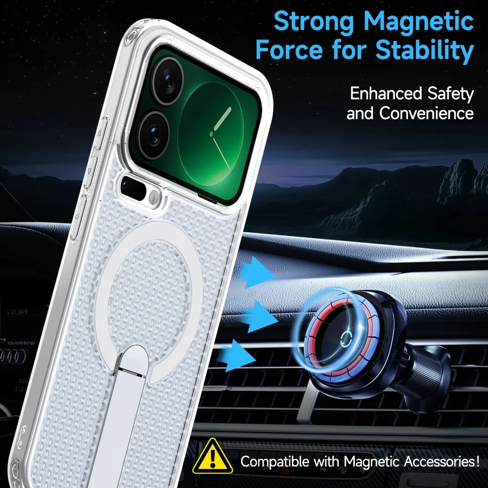 Clear PC Magnetic Case with Hidden Kickstand and Cooling Heat Dissipation - Shockproof Cover