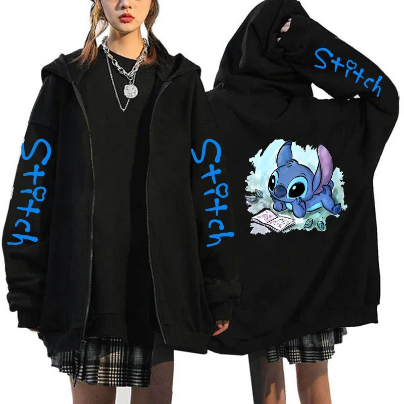 thumbnail image 1 of Suéter de gran tamaño Ropa de mujer Envío gratis Patrón de Disney Lilo & Stitch Sudadera con capucha con cremallera Otoño Invierno Abrigo cálido de manga larga, 1 of 5