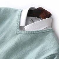 DjzDsm 100% Merino Wool Knit Sweater V-Neck Solid Color Pullover For Men's Autumn And Winter New Long Sleeved Basic Sweater 2