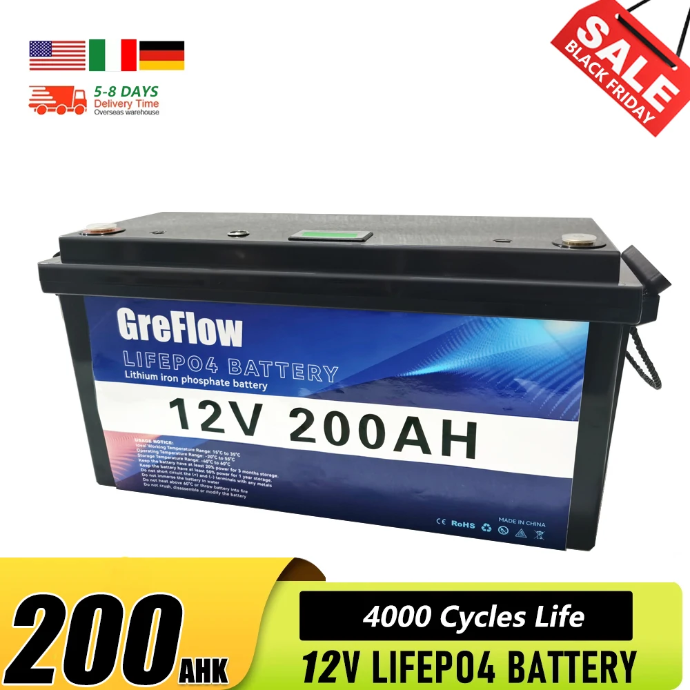 

12V 200ah LiFePo4 Battery 12v lithium battery Rechargeable Lithium Batteries Built-in BMS for RV Golf Cart Boat Solar System