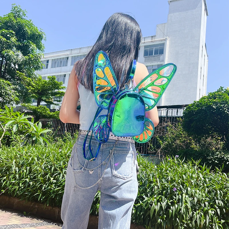 cool backpacks accessories	 Novel Women's Laser Backpack Angel Butterfly Wings School Backpack for Girl Travel Casual Daypack School Bag Holographic Leather stylish backpacks for travel