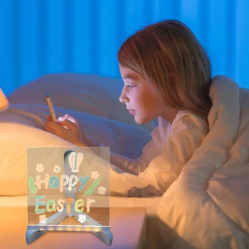 Acrylic Memo Board Dry Erase Board Bedside Lamp Notepad Message Board With 7 Colorful Pen LED Desktop Whiteboard For Kids