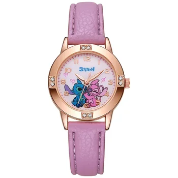 Disney Children's Watches Cute Cartoon Stitch Imitation Diamond Belt Student Quartz Watch Simple and Exquisite Gift