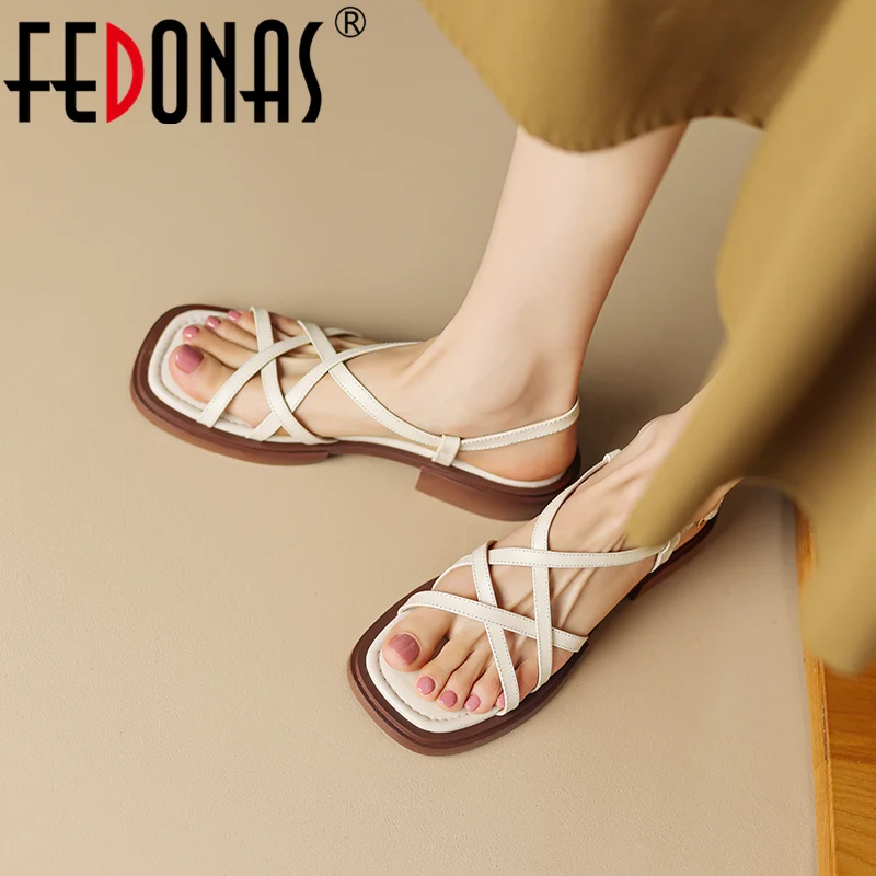 

FEDONAS Concise Rome Style Women Sandals Low Heels Genuine Leather Narrow Band Casual Office Working Shoes Woman Summer Basic
