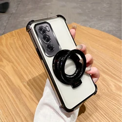 Shockproof Magnetic Clear Case with Holder Stand for OPPO Reno12 Pro 5G (Black)
