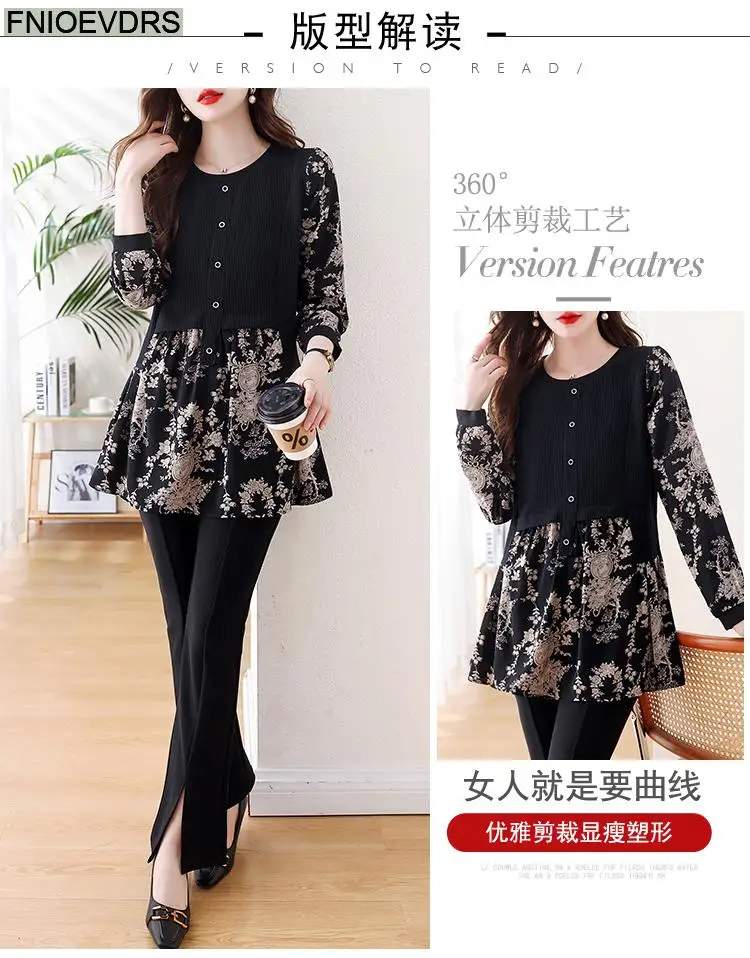 Loose Clothes Women 2024 Autumn Long Elegant Office Lady Floral Shirts Casual Retro Vintage Ruffles Tunic Peplum Tops Blouses