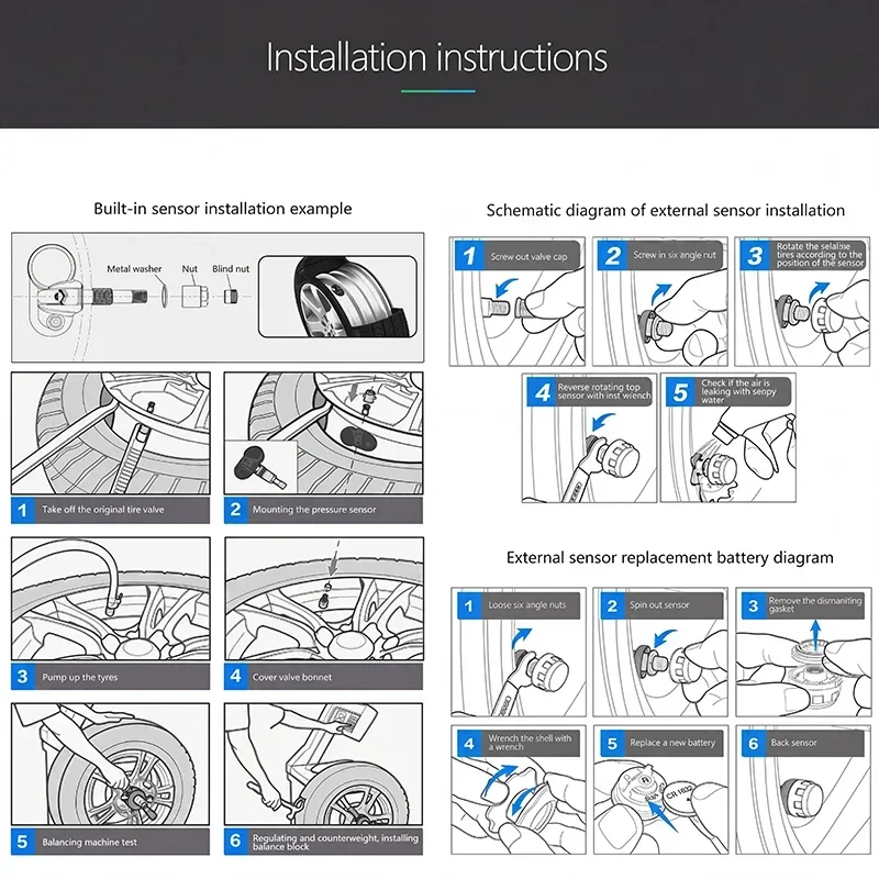 Sistema di Monitoraggio della Pressione degli Pneumatici (TPMS) con Ricarica Solare, 4 Sensori Interni/Esterni, Display in Tempo Reale, Allarme Automatico, Accessori Auto - Image 6