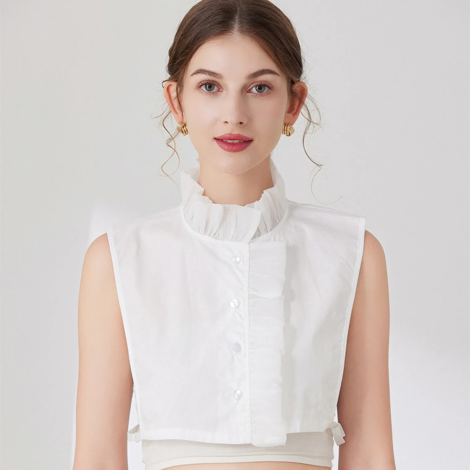 

Women Ruffles Stand Detachable Collar Half Shirt Fake Collar Sweater False Collar Lapel Blouse Top Women Shirt Decorative