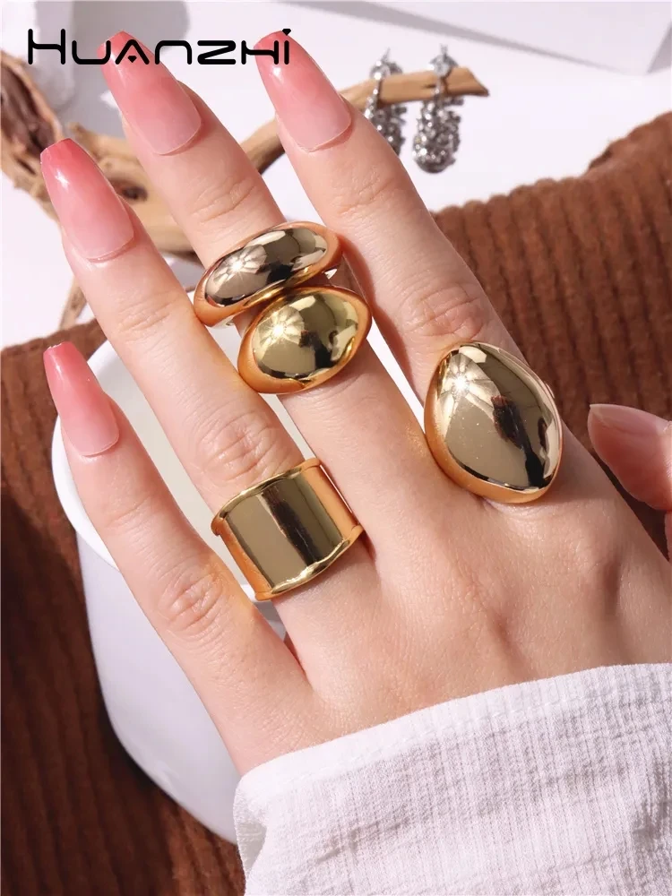 Gold Color Ring Exaggeration Punk Water Droplets Distortion Irregular Wide Version For Women Party Jewelry