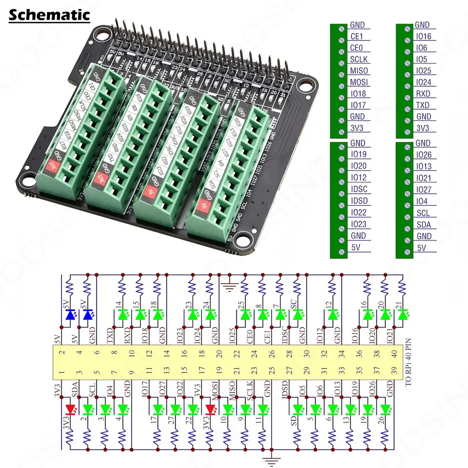 Raspberry Pi 4 GPIO Status LED and Terminal Block Breakout Board HAT, GPIO Board for Raspberry Pi Model A+ 3A+ B+ 2B 3B 3B+ 4B image 2