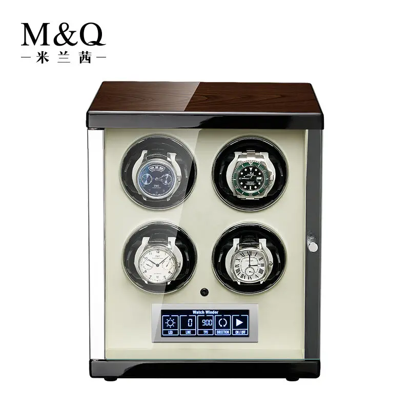 Luxury Brand 4 Solts Watch Winder  Remote Control Packaging For Automatic Black Watches Boxes Displaying Case OEM Factory 2023