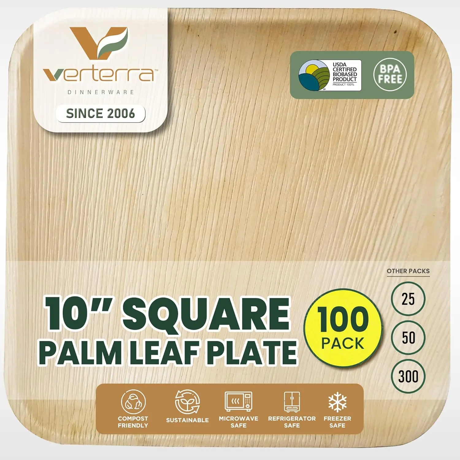Palm leaf plates-10 inch square, 100 pack &ndash; Like Bamboo plates, Disposable and Eco-friendly dinnerware in bulk for Events