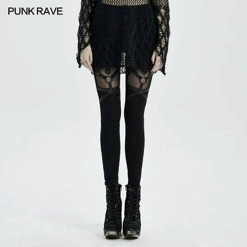punk-rave-mulher-gotico-arquitetura-preto-leggings-moda-personalidade-perspectiva-malha-elastico-calcas-streert-wear