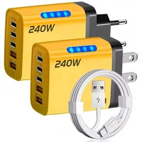 Fast Charger 240W 5 Port GaN USB C PD QC3.0 for iPhone 16 17 Pro Samsung Xiaomi Huawei Laptop Tablet Multi-Device Fast Charging