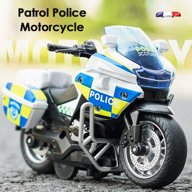 1:14 Alloy Pull Back Motorcycle Kids Toy Police Motorcycle with Light and Music Car Model Collection Childern Gift Inertial Car children s oversized inertial engineering vehicle dump truck cement truck with lighting music mixing loadable model kid toy gift