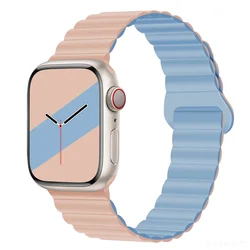 Premium Sports Silicone Magnetic Watch Strap for Ultra 3 2 1 49mm (Pink mist blue)