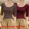 Mod U-Ne ort Sve T-irt Women Summer  Color Slim Fit Versatile Low Ne Midi Sve Base Top Commute Sle