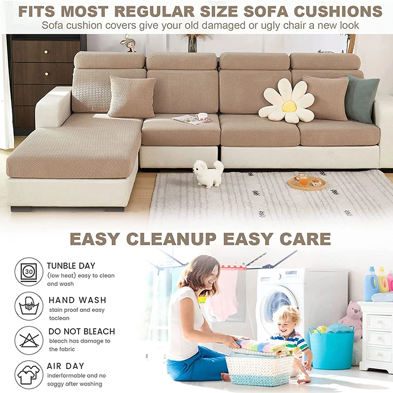 Jacquard Sofa Cushion Slipcover Protector Solid Color  Stretch Removable Sofa Seat Covers for Bedroom Office Living Room Home 6