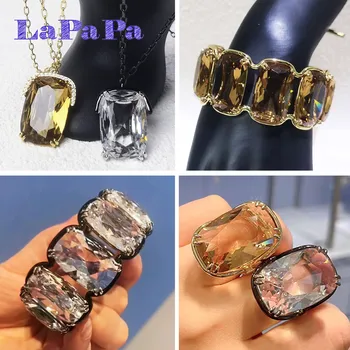 2025 New Trend Stainless Steel Jewelry Set Fashion for Women Square Cut Crystal Earring Bracelet Necklace Ring Party Accessories 1