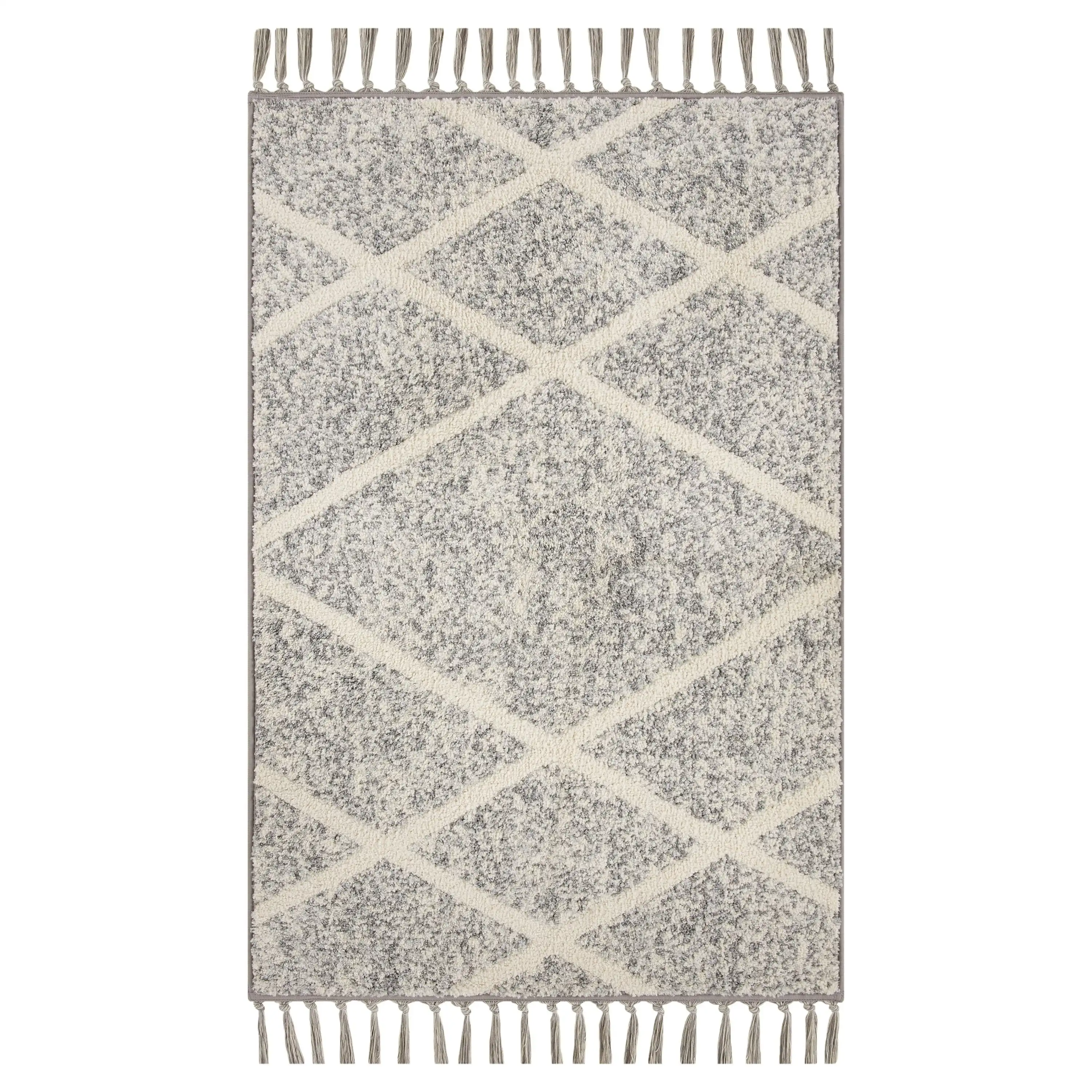 

Mainstays Diamond Microfiber Plush Non-Skid Indoor 30" x 45" Accent Rug with Fringe - Grey/Ivory